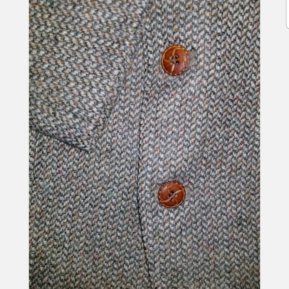 Haymarket Shetland Brown Blue Wool Tweed Vintage Blazer Jacket Elbow Patch 40 R